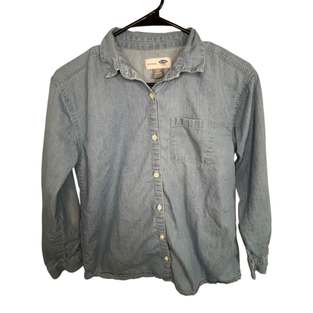 Old Navy Button Up Long Sleeve Medium Wash Denim Cotton Shirt